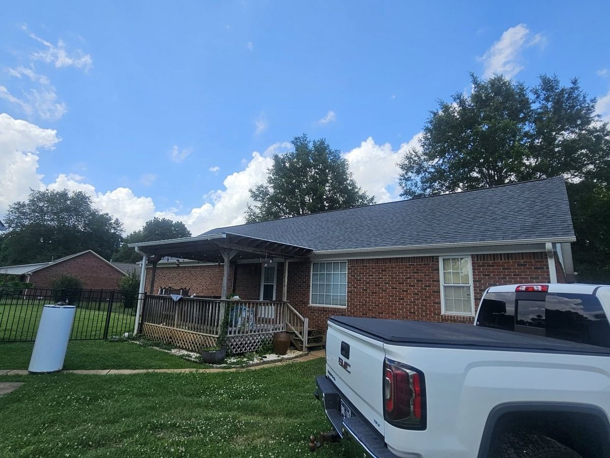 Completed residential roofing project in West Tennessee by Crawford Residential and Industrial Repair.